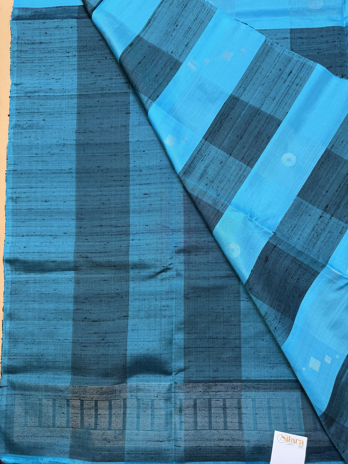 Pure Kanchipuram Blue and Black Silk Saree