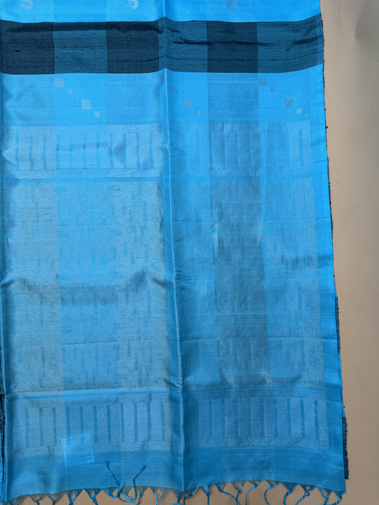 Pure Kanchipuram Blue and Black Silk Saree