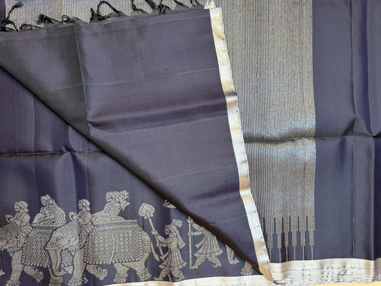 Kanchipuram Handloom Silk Saree in Black with Pure Zari