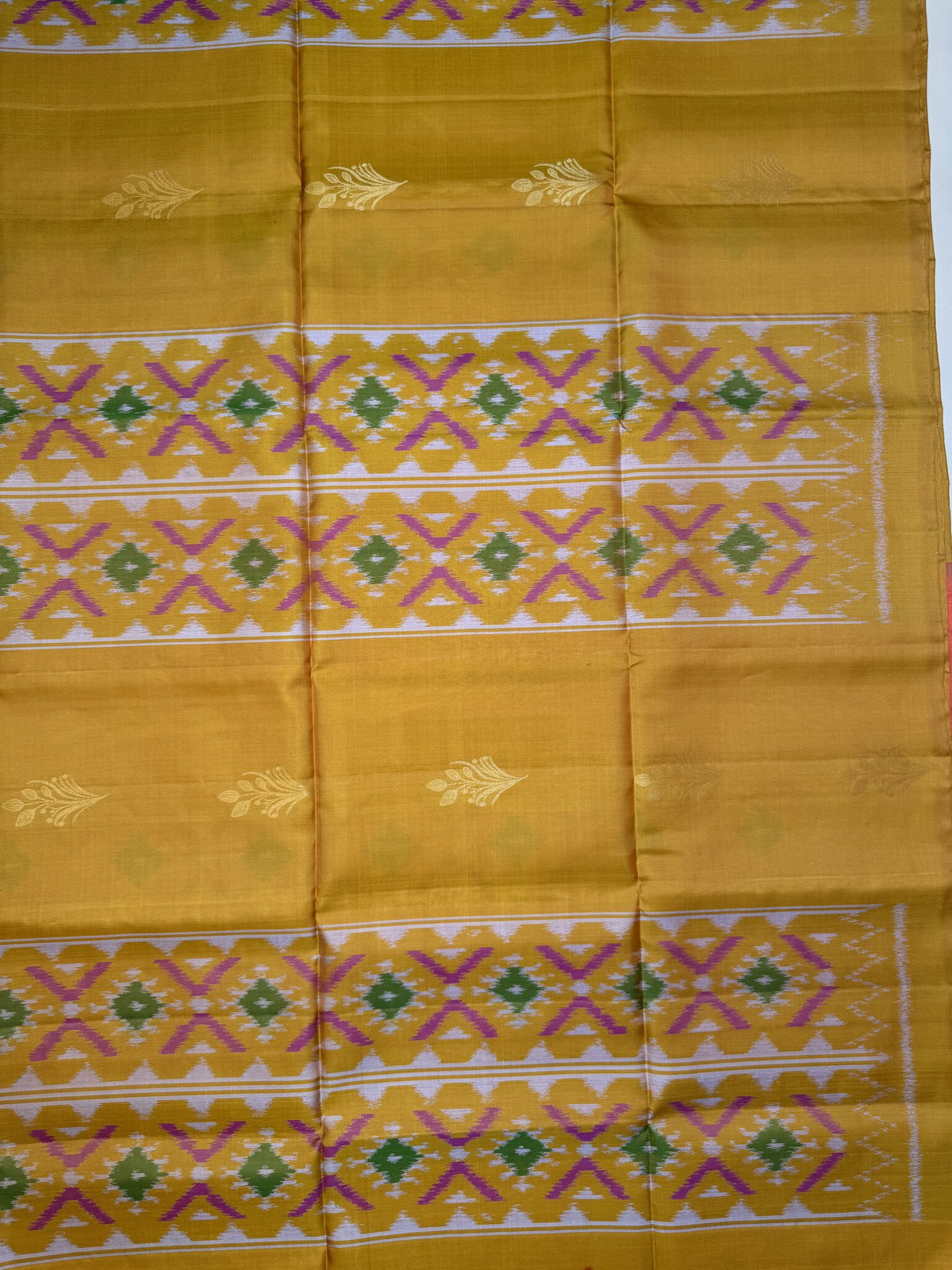 Pure Kanchipuram Yellow Silk Saree with Ikkat Weave