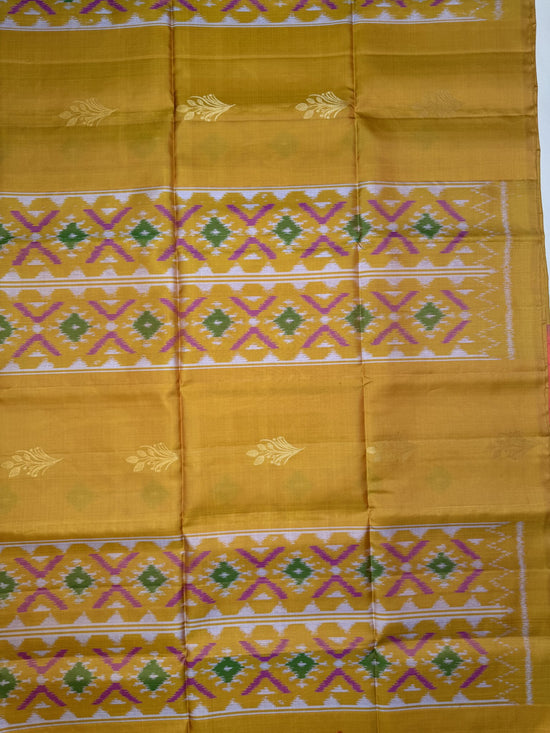 Pure Kanchipuram Yellow Silk Saree with Ikkat Weave