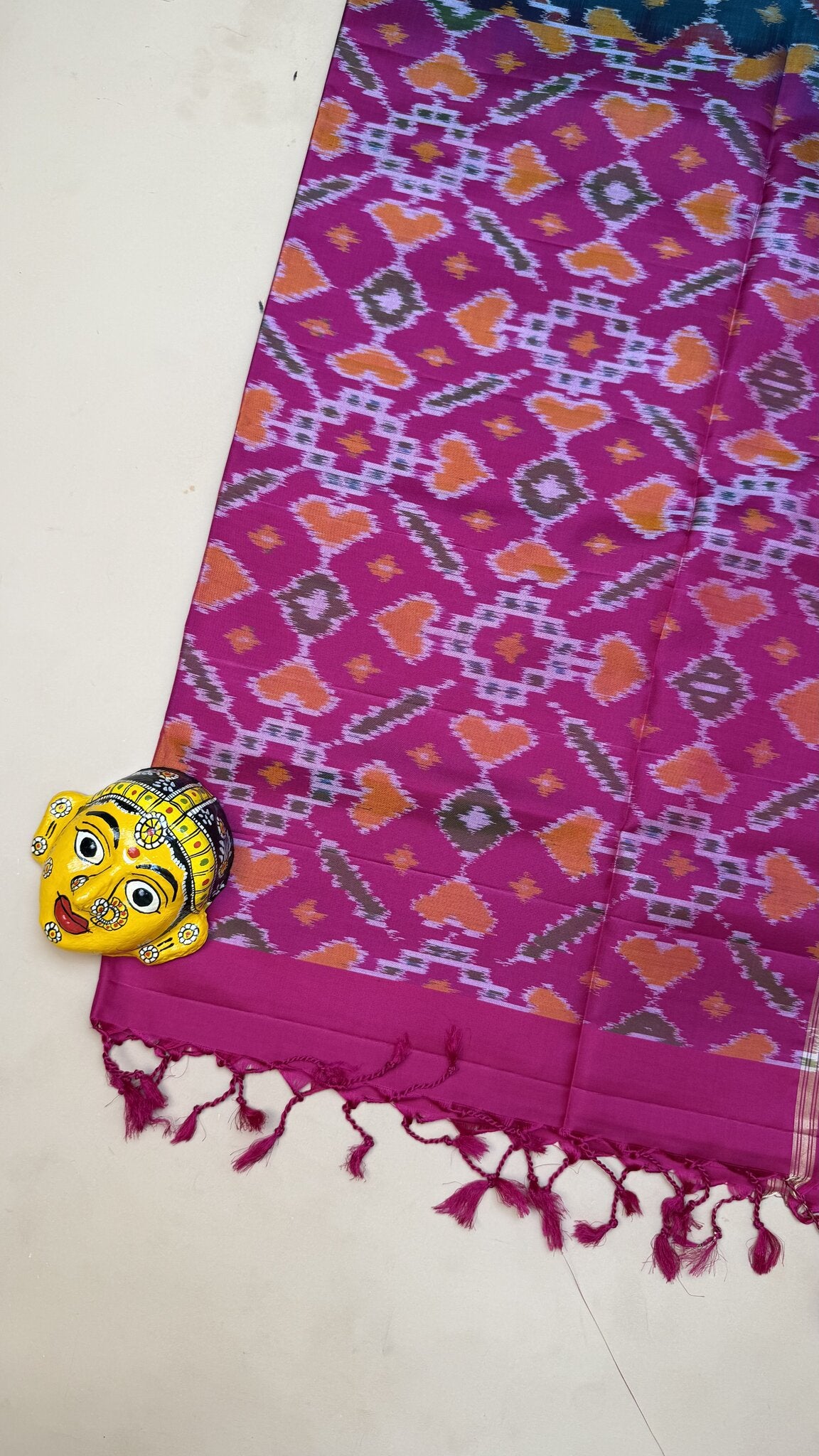 Pure Kanchipuram Pink & Blue Ikkat Weave Saree