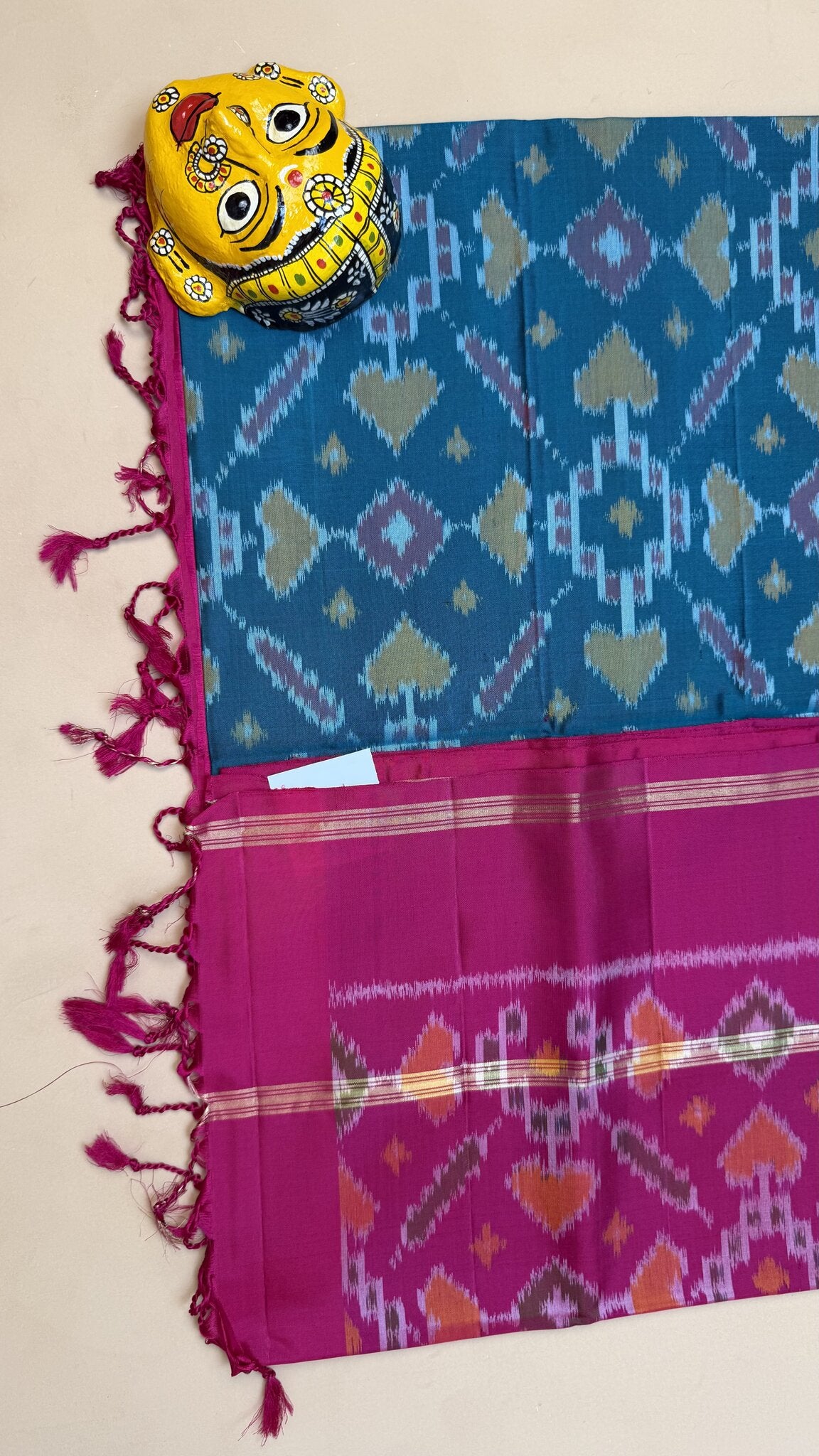 Pure Kanchipuram Pink & Blue Ikkat Weave Saree
