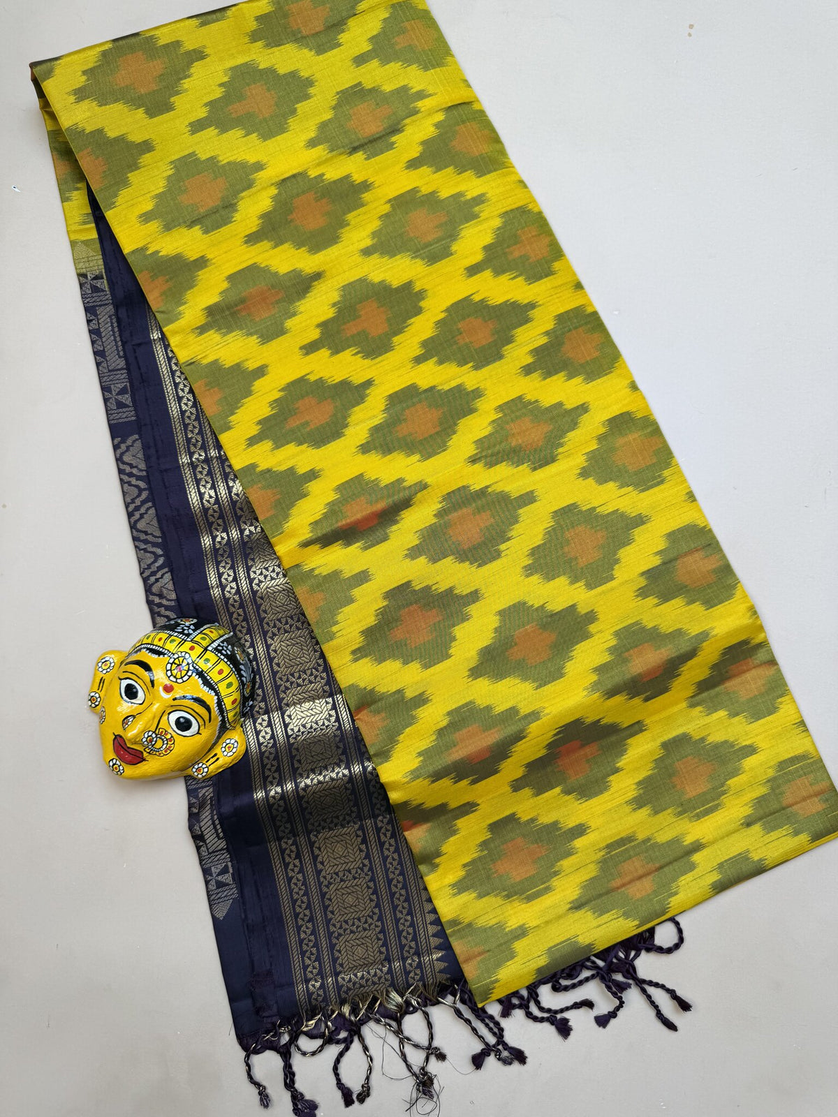 Pure Pochampally Saree – Yellow & Snuff Brown