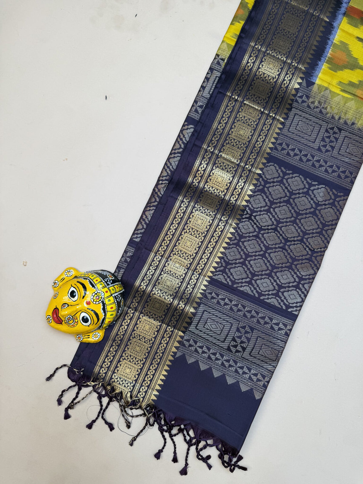 Pure Pochampally Saree – Yellow & Snuff Brown