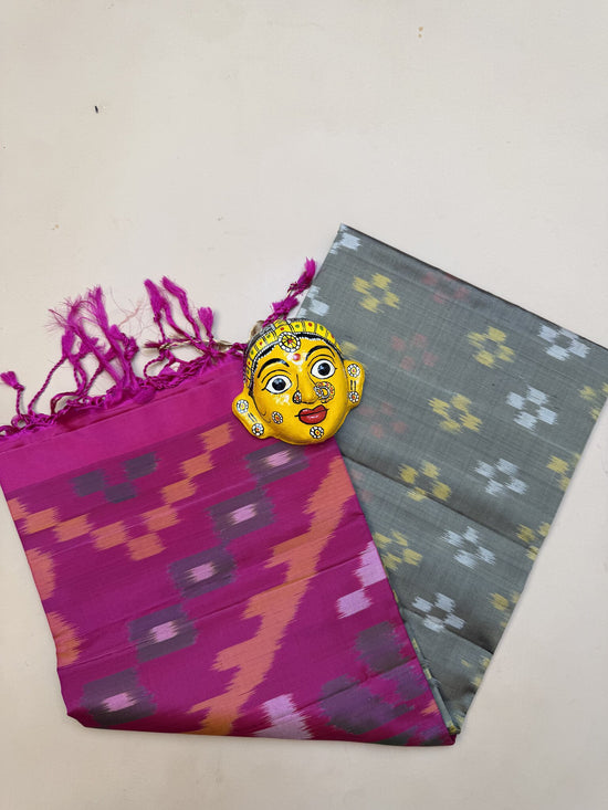 Pochampally Olive Green and Rani Pink Saree