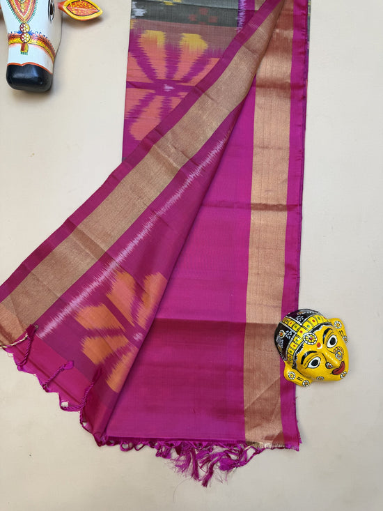 Pochampally Olive Green and Rani Pink Saree