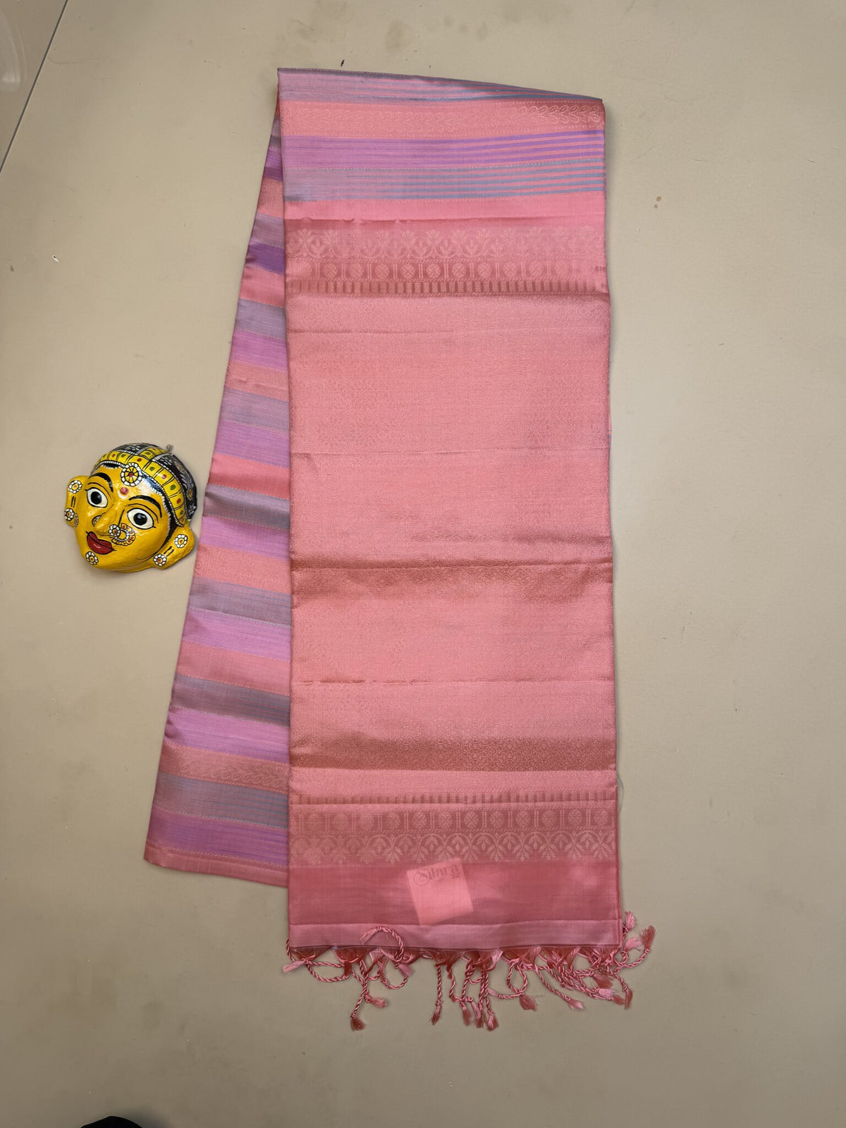 Pure Kanchipuram Silk Saree – Pastel Pink Striped Weave