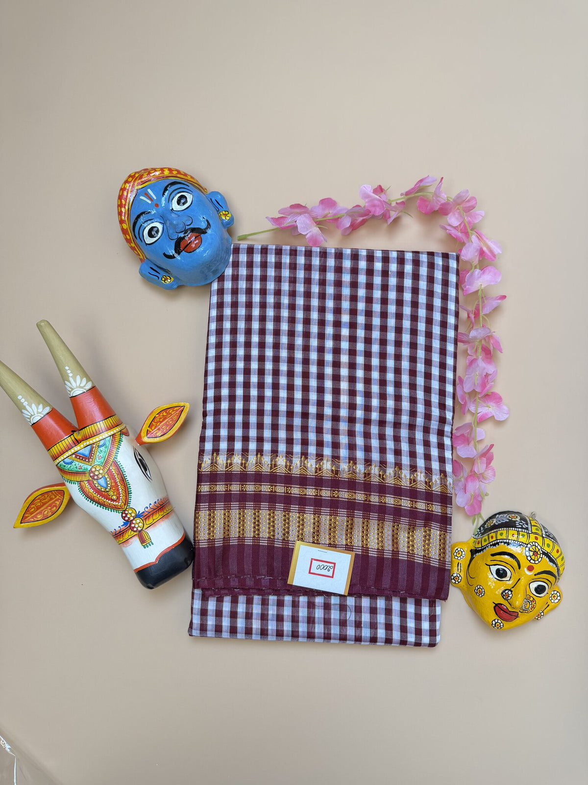 Coffee Brown & Maroon Tum Tum Check Saree