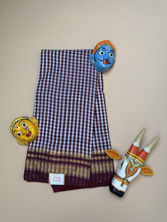 Coffee Brown & Maroon Tum Tum Check Saree