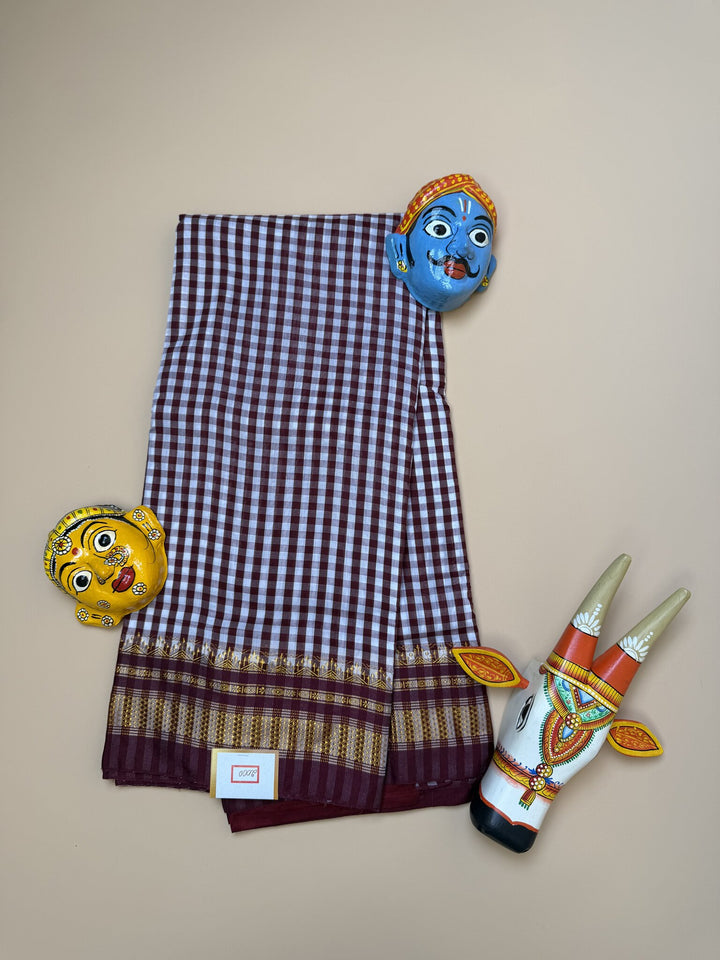 Coffee Brown & Maroon Tum Tum Check Saree