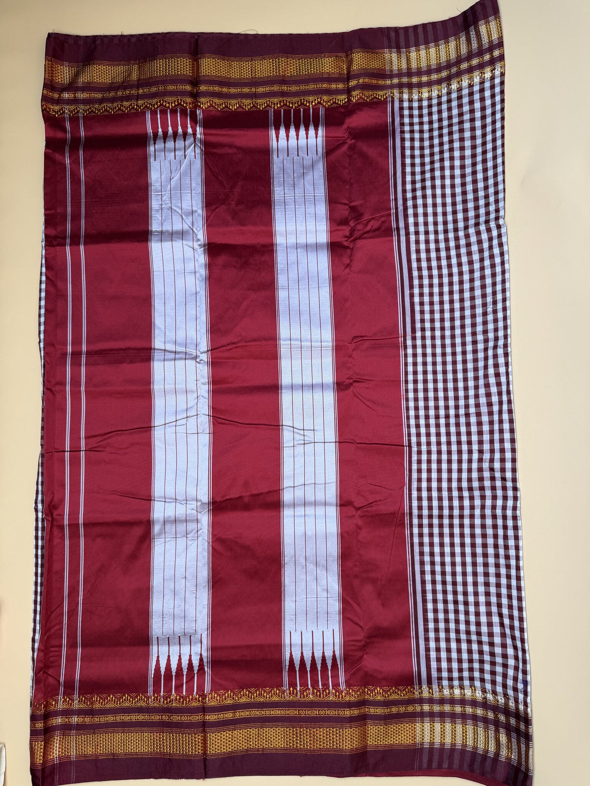 Coffee Brown & Maroon Tum Tum Check Saree