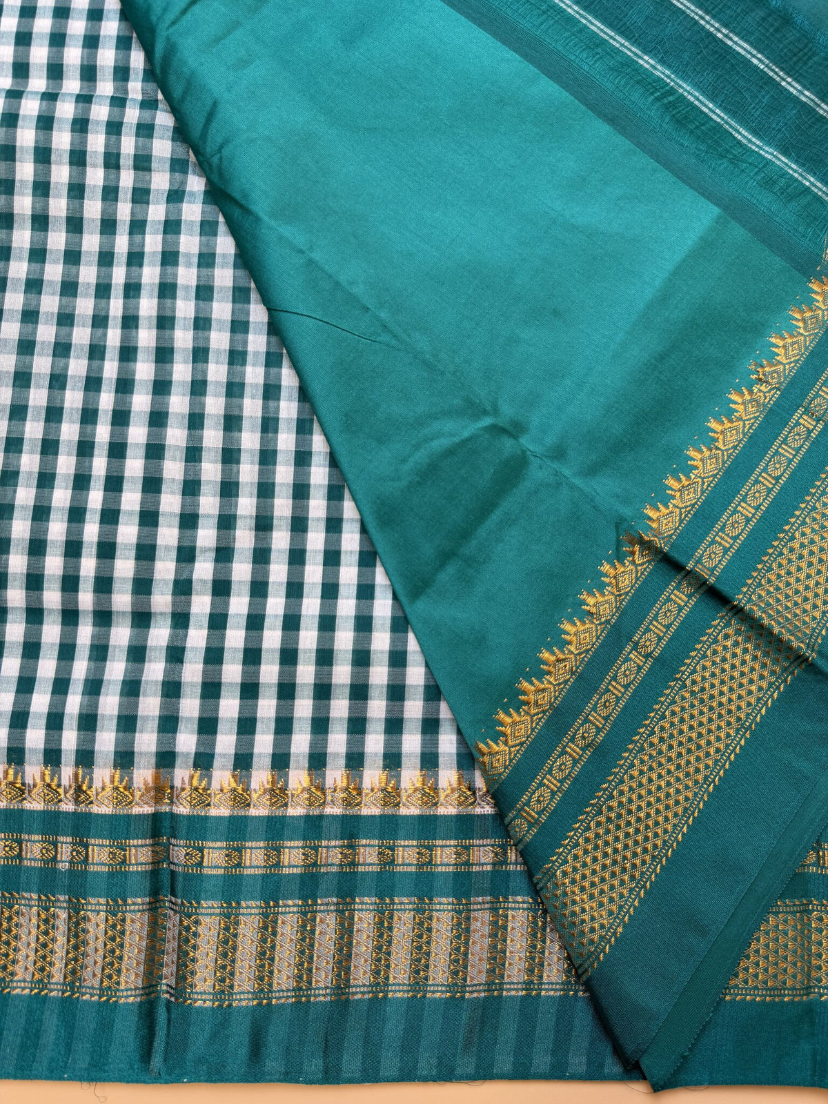 Teal Green Tum Tum  Check Ilkal  Saree