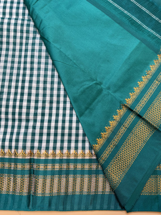 Teal Green Tum Tum  Check Ilkal  Saree