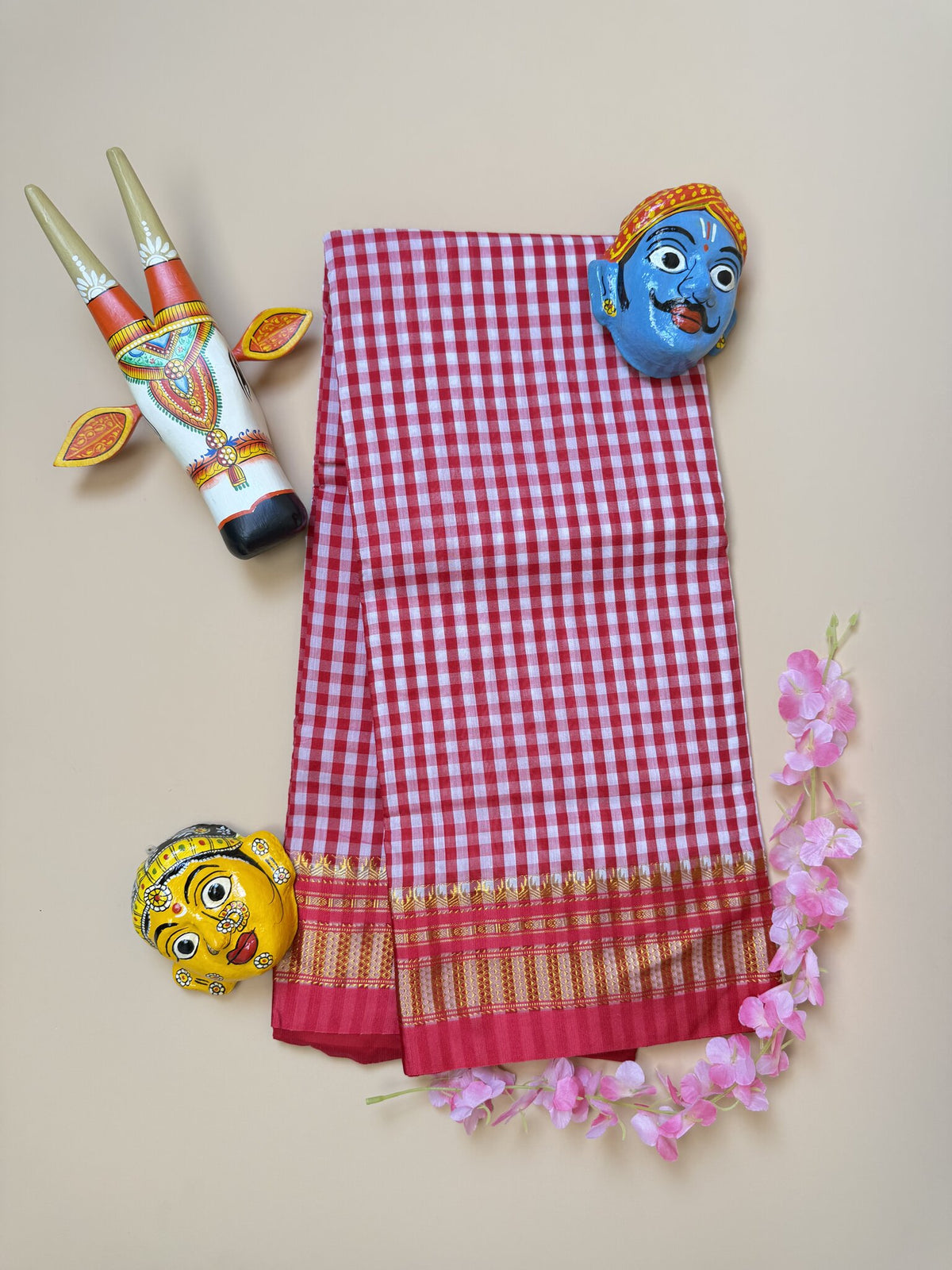 Red Tum Tum Check Saree