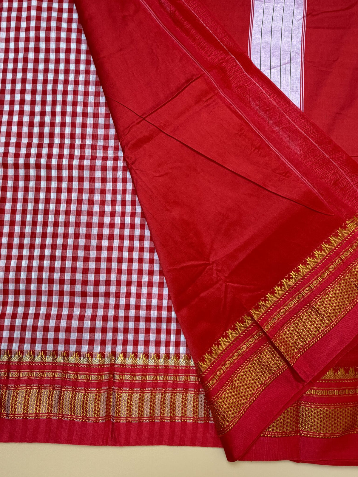 Red Tum Tum Check Saree