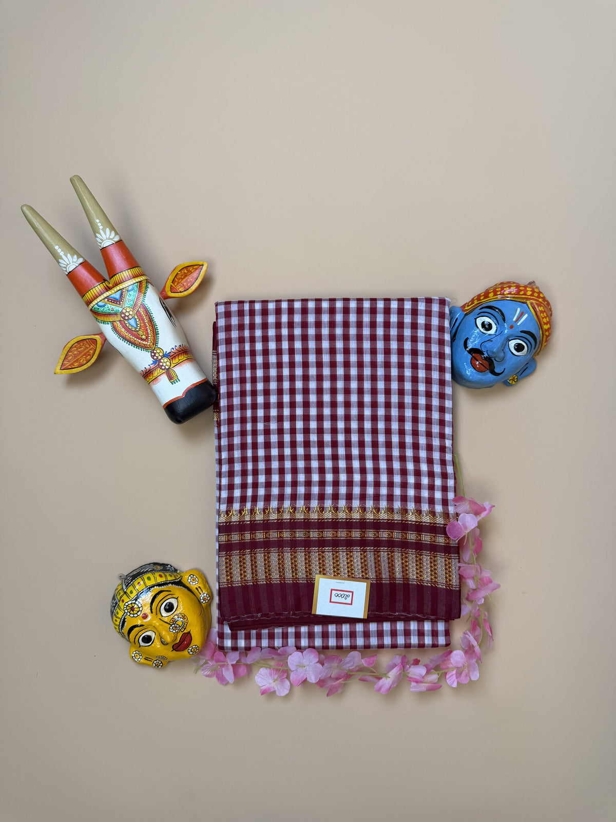 Maroon Tum Tum Check Ilkal Saree