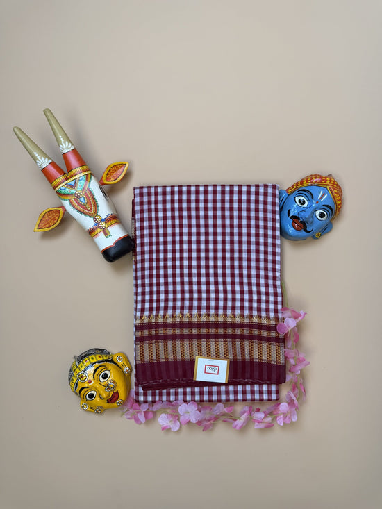 Maroon Tum Tum Check Ilkal Saree