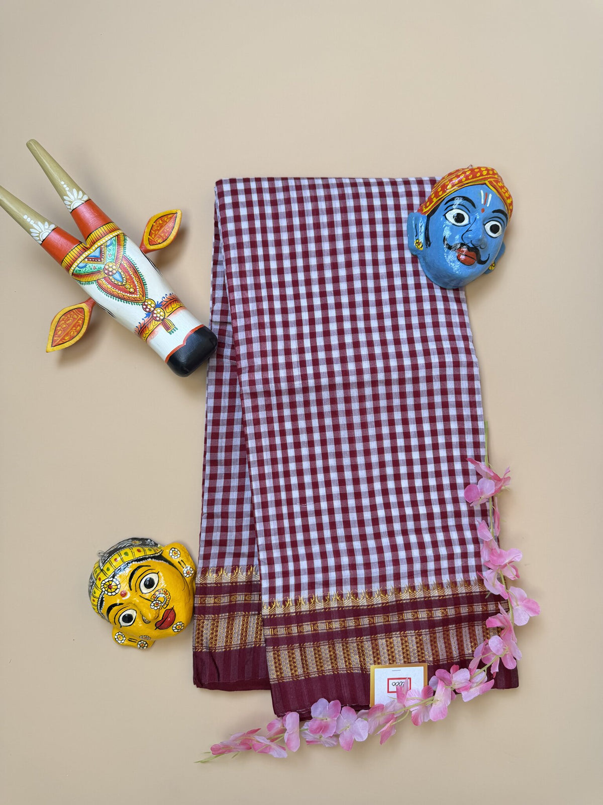Maroon Tum Tum Check Ilkal Saree