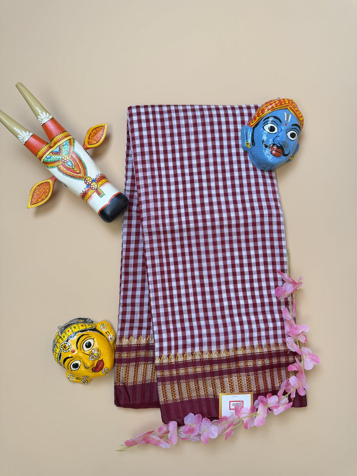 Maroon Tum Tum Check Ilkal Saree