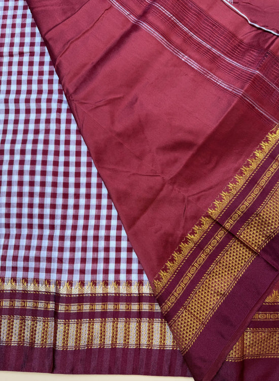 Maroon Tum Tum Check Ilkal Saree