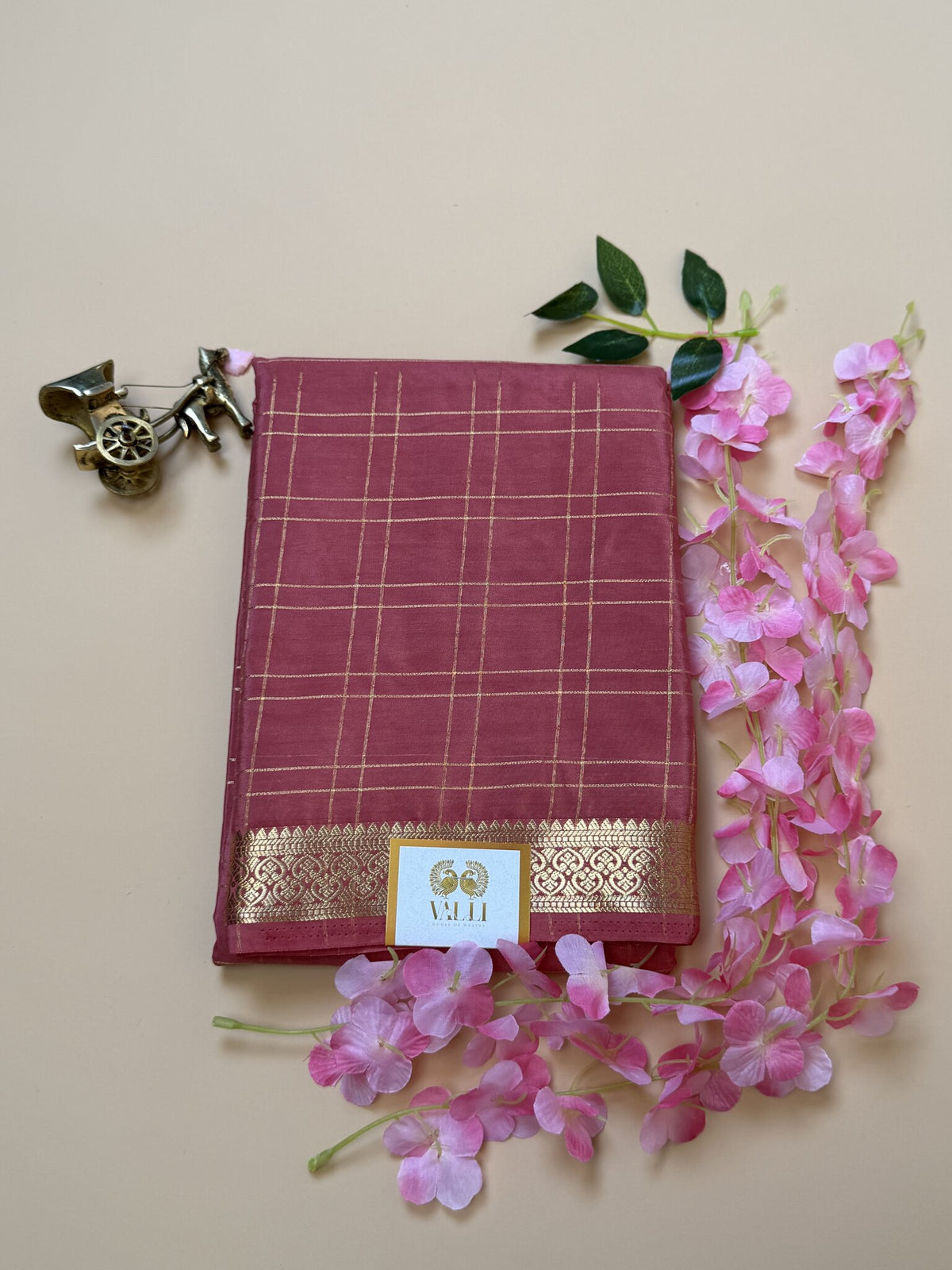 Pastel Pink Check Semi Crepe Silk Saree