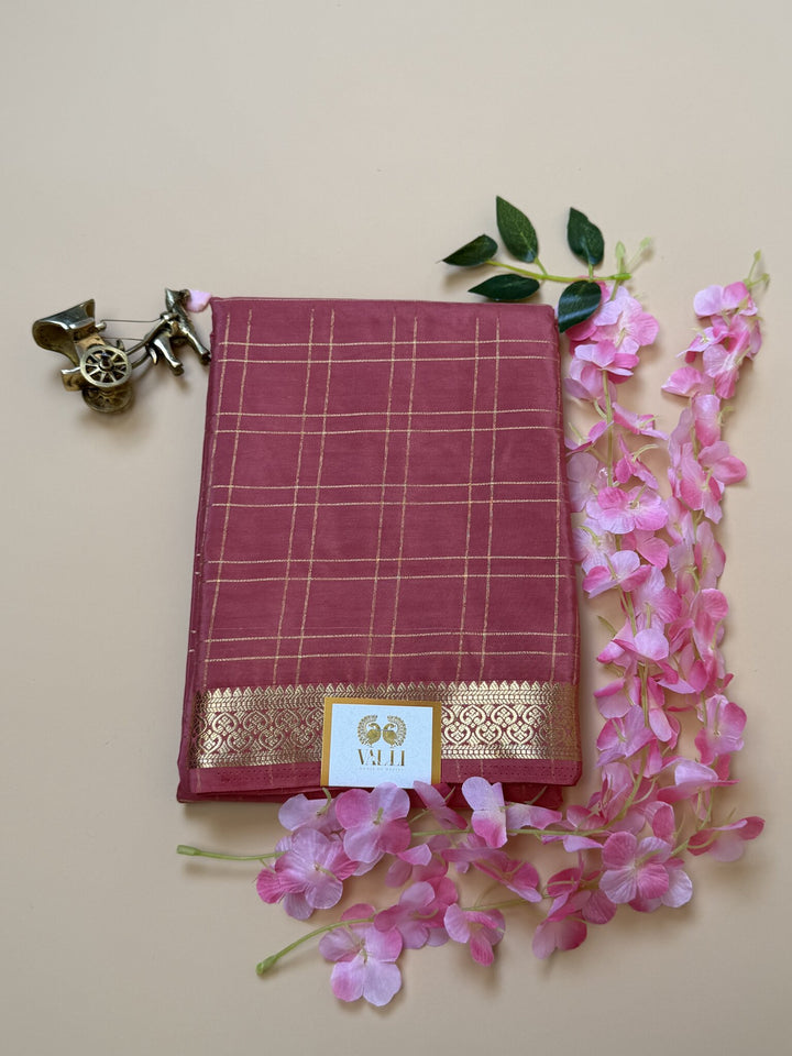 Pastel Pink Check Semi Crepe Silk Saree