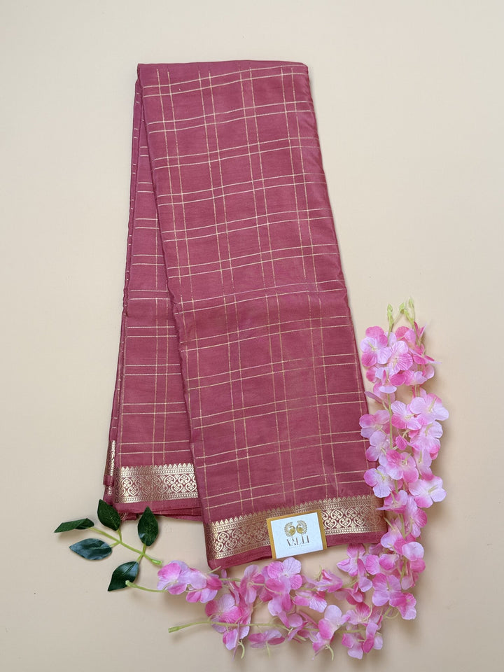 Pastel Pink Check Semi Crepe Silk Saree
