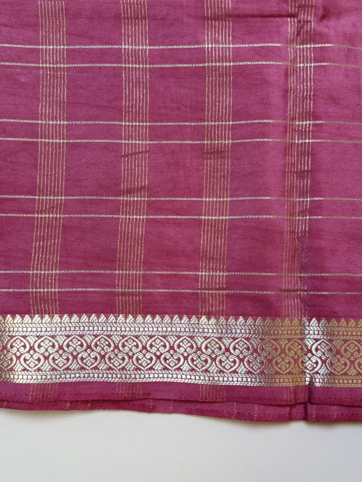 Pastel Pink Check Semi Crepe Silk Saree