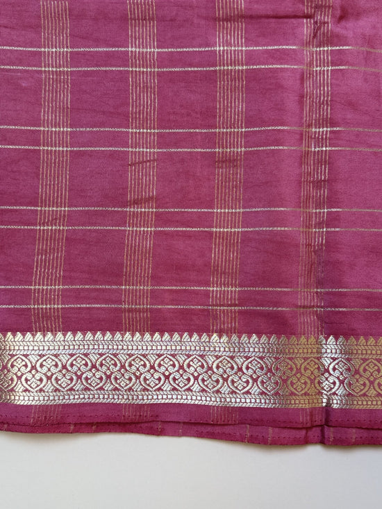 Pastel Pink Check Semi Crepe Silk Saree