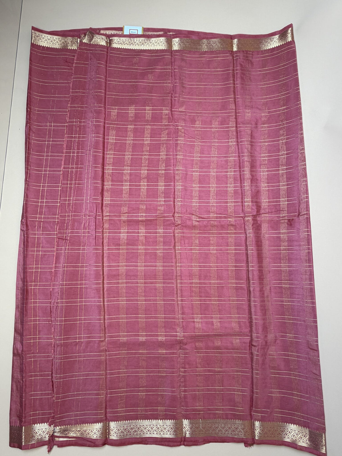 Pastel Pink Check Semi Crepe Silk Saree