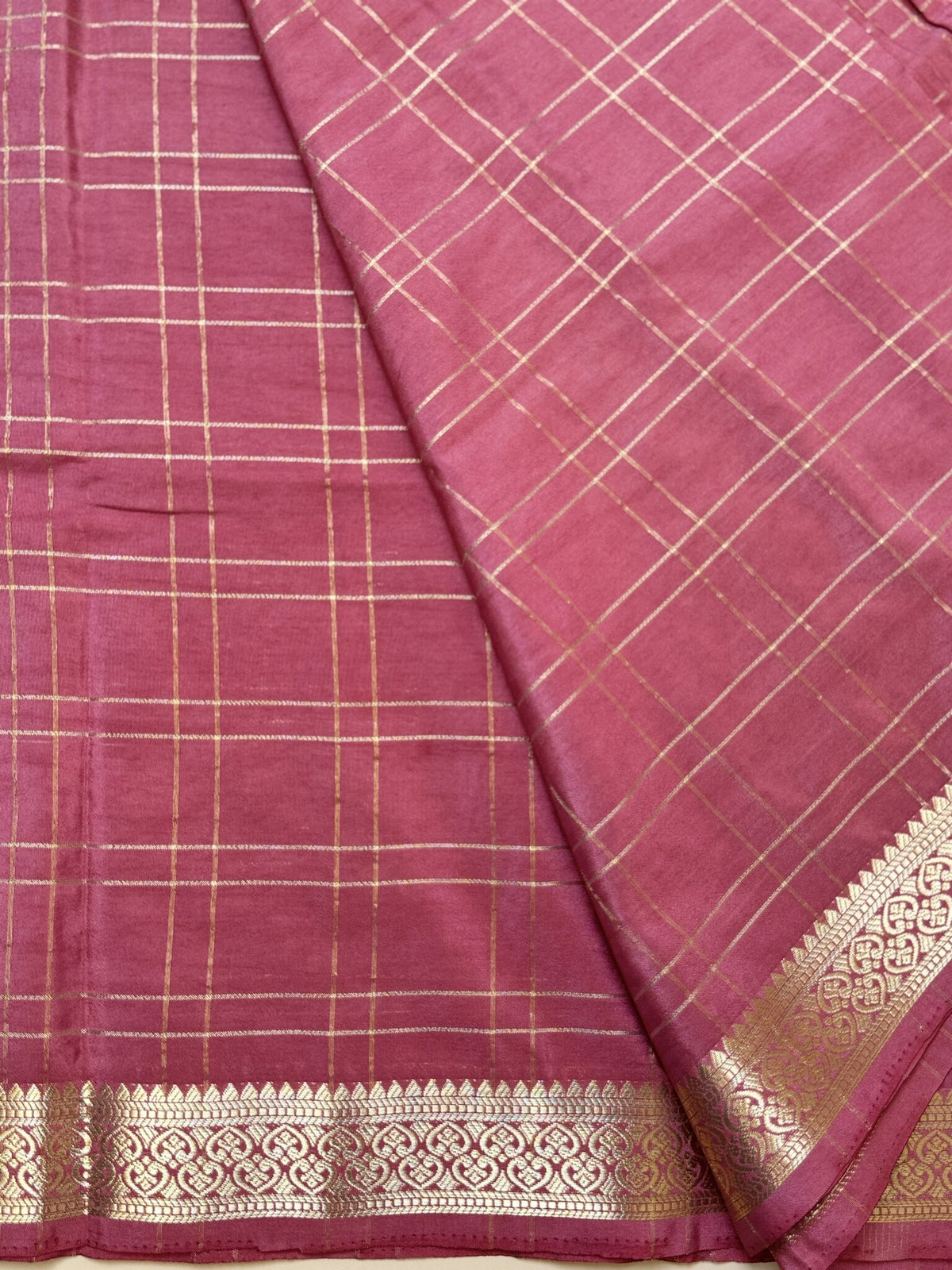 Pastel Pink Check Semi Crepe Silk Saree