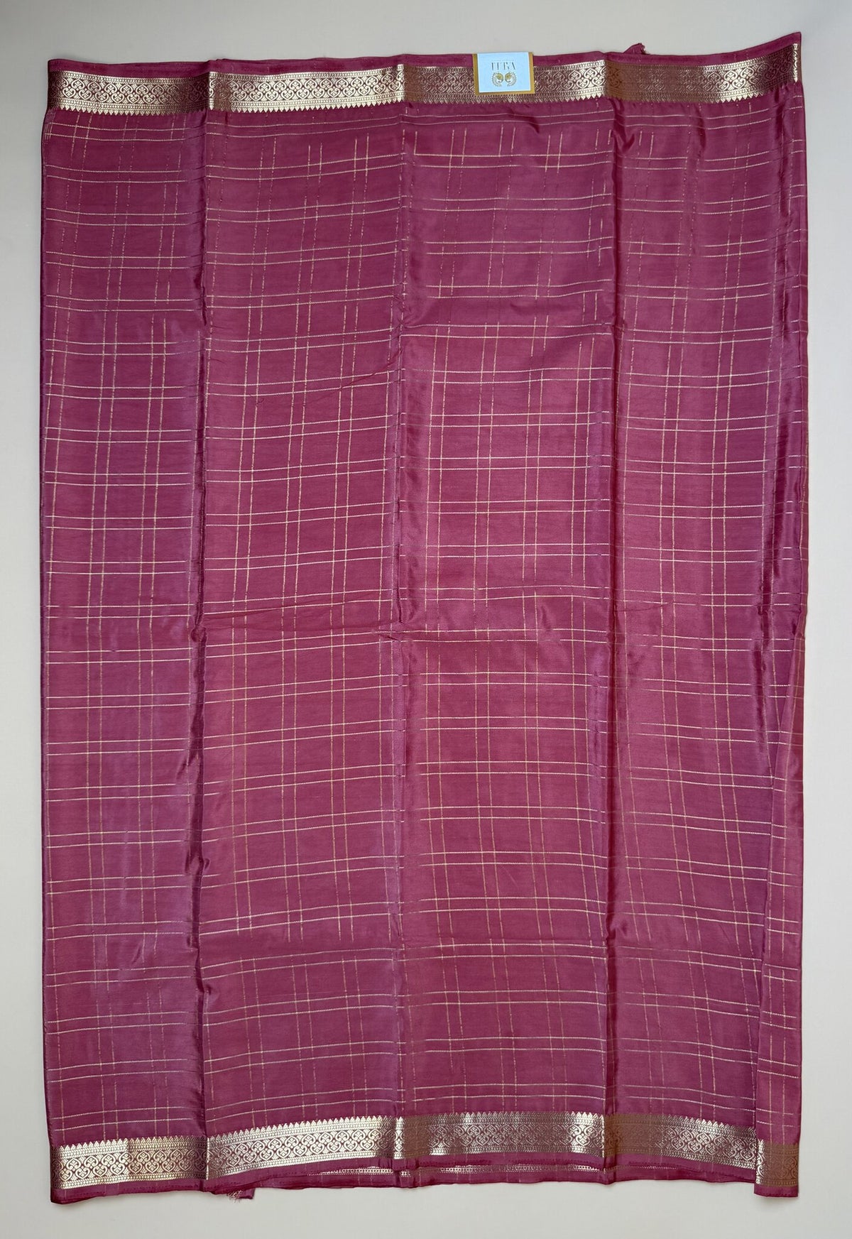 Pastel Pink Check Semi Crepe Silk Saree