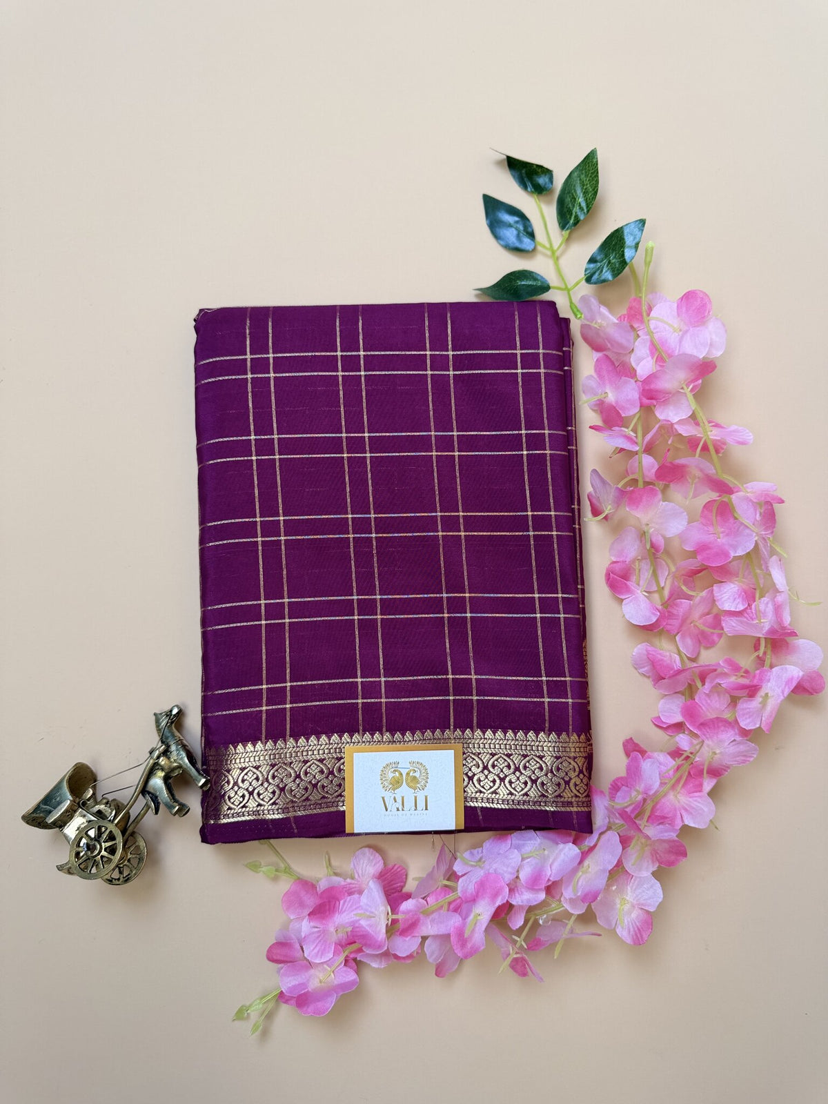 Purple Check Semi Crepe Silk Saree