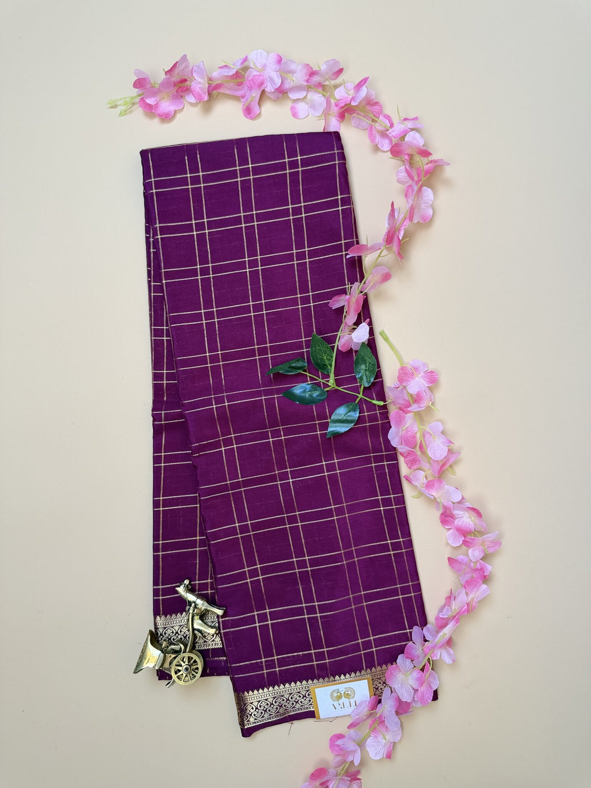 Purple Check Semi Crepe Silk Saree