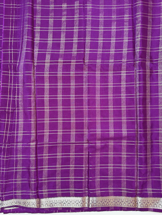 Purple Check Semi Crepe Silk Saree