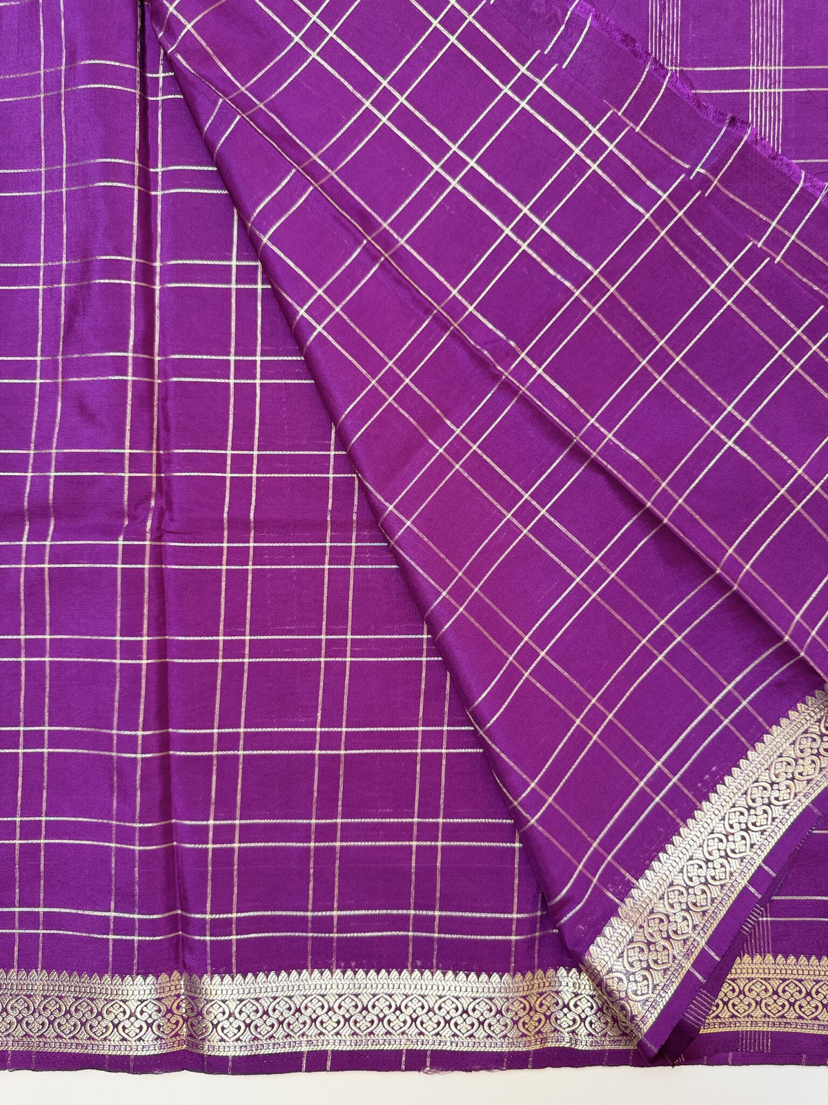 Purple Check Semi Crepe Silk Saree