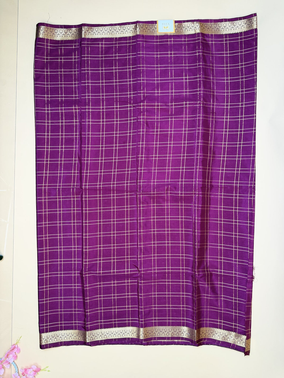 Purple Check Semi Crepe Silk Saree
