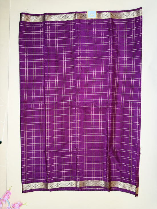 Purple Check Semi Crepe Silk Saree