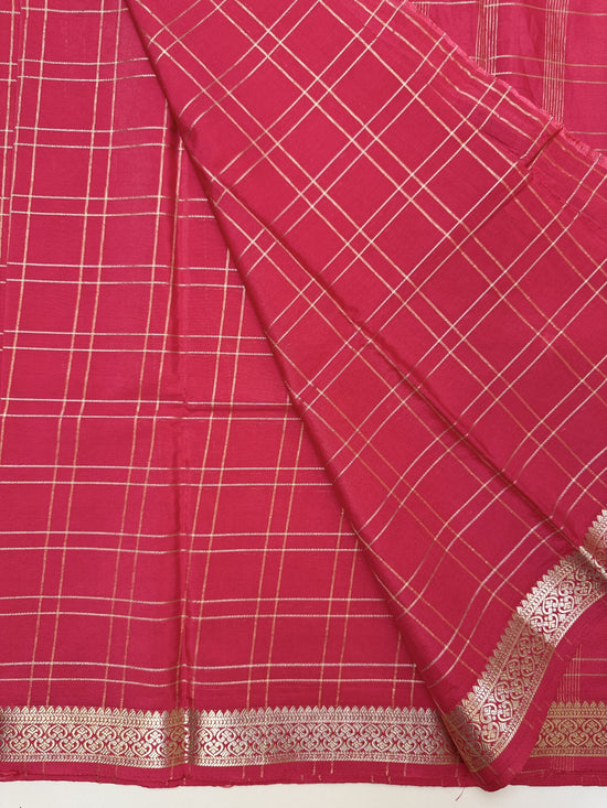 Red Check Semi Crepe Silk Saree
