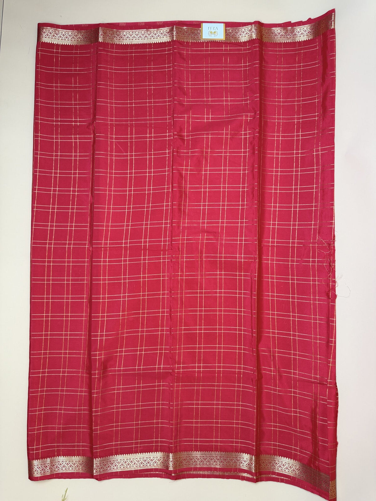 Red Check Semi Crepe Silk Saree