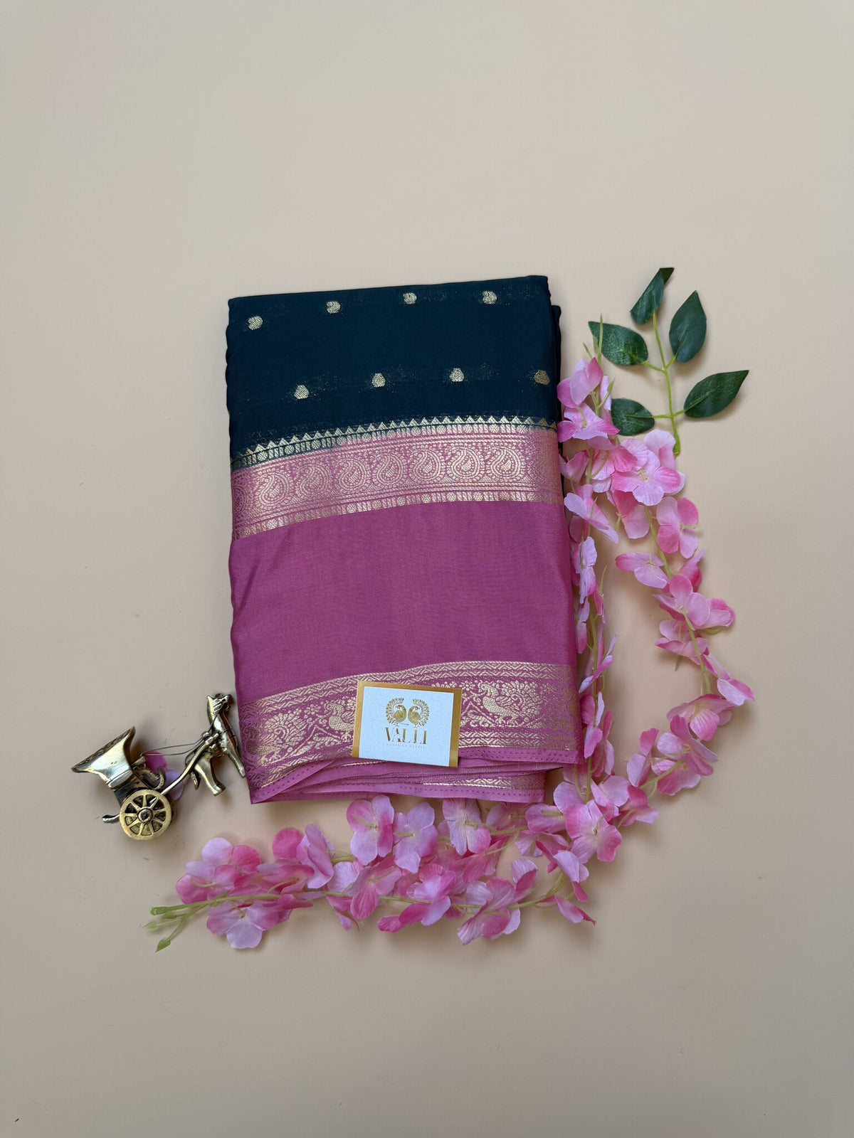Bottle Green & Pink Semi Crepe Silk Saree
