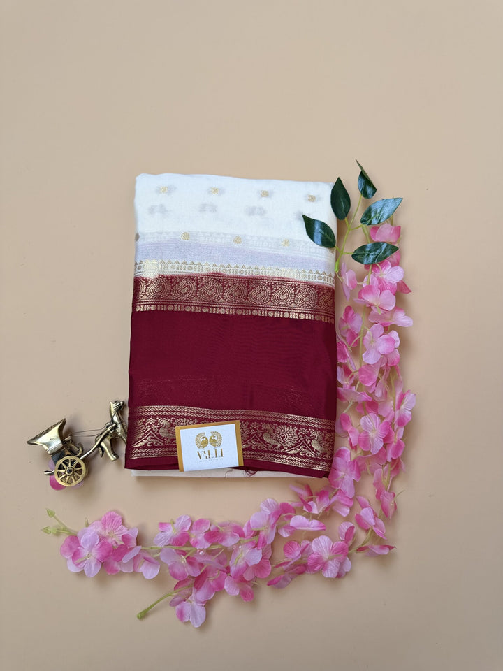 White & Red Semi Crepe Silk Saree