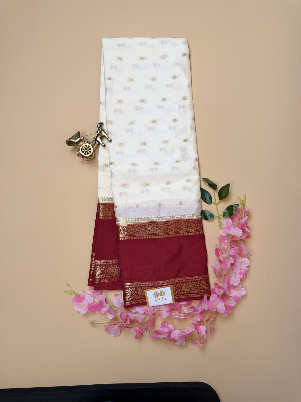 White & Red Semi Crepe Silk Saree