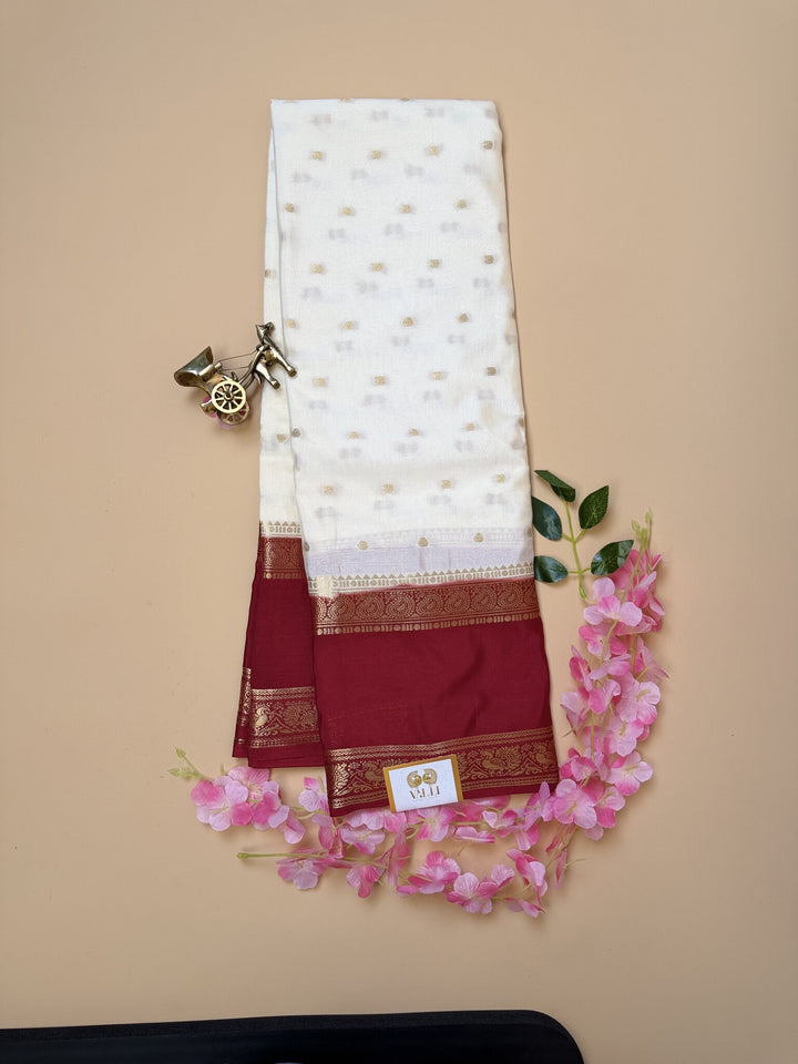 White & Red Semi Crepe Silk Saree