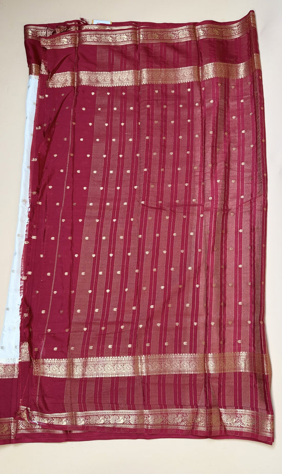 White & Red Semi Crepe Silk Saree