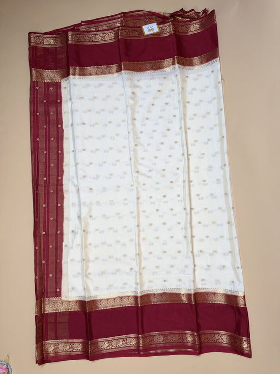 White & Red Semi Crepe Silk Saree