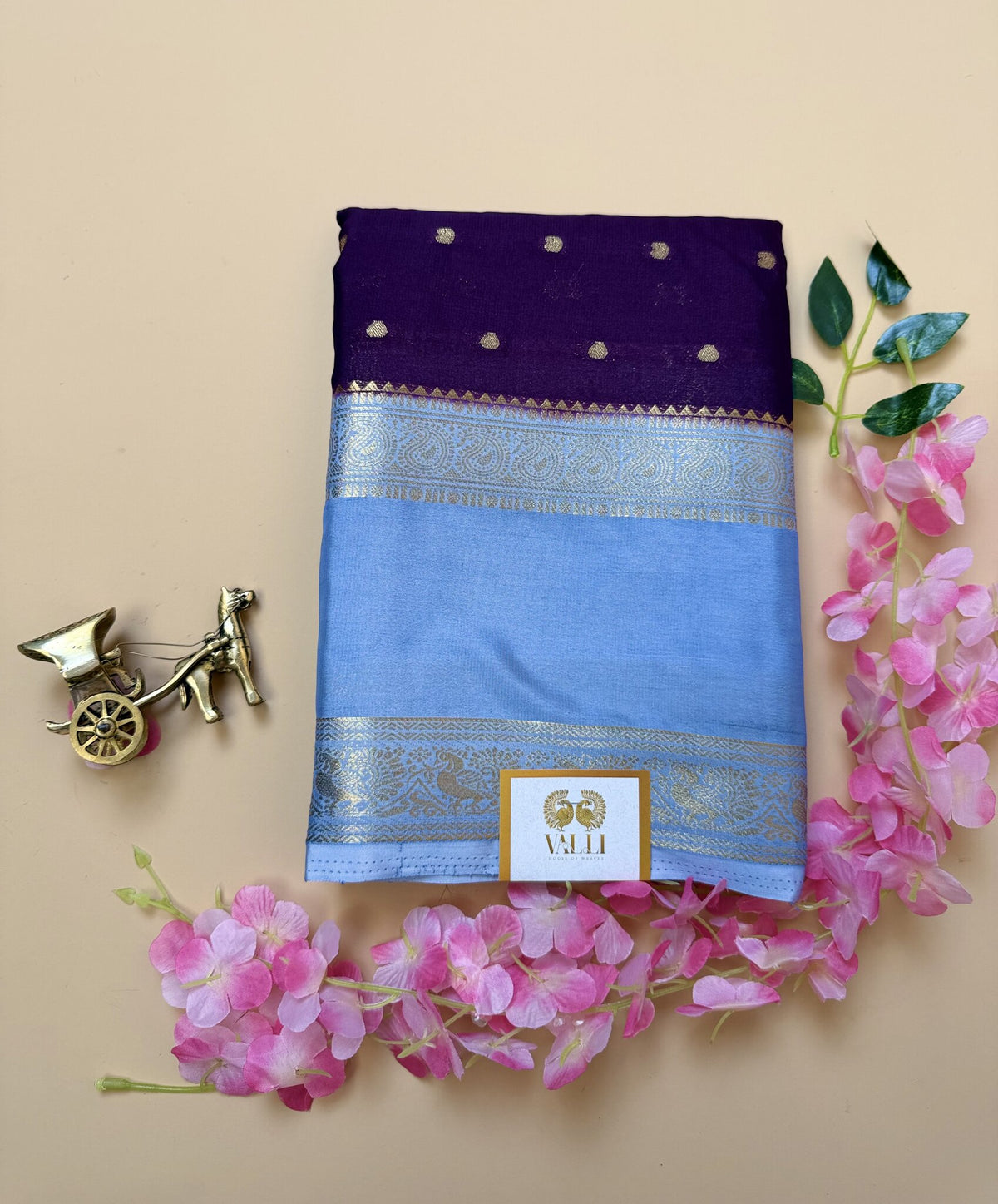 Purple & Grey Semi Crepe Silk Saree