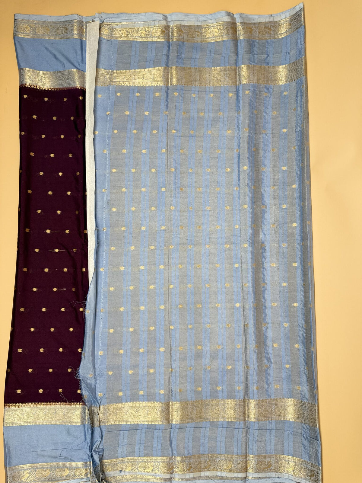 Purple & Grey Semi Crepe Silk Saree