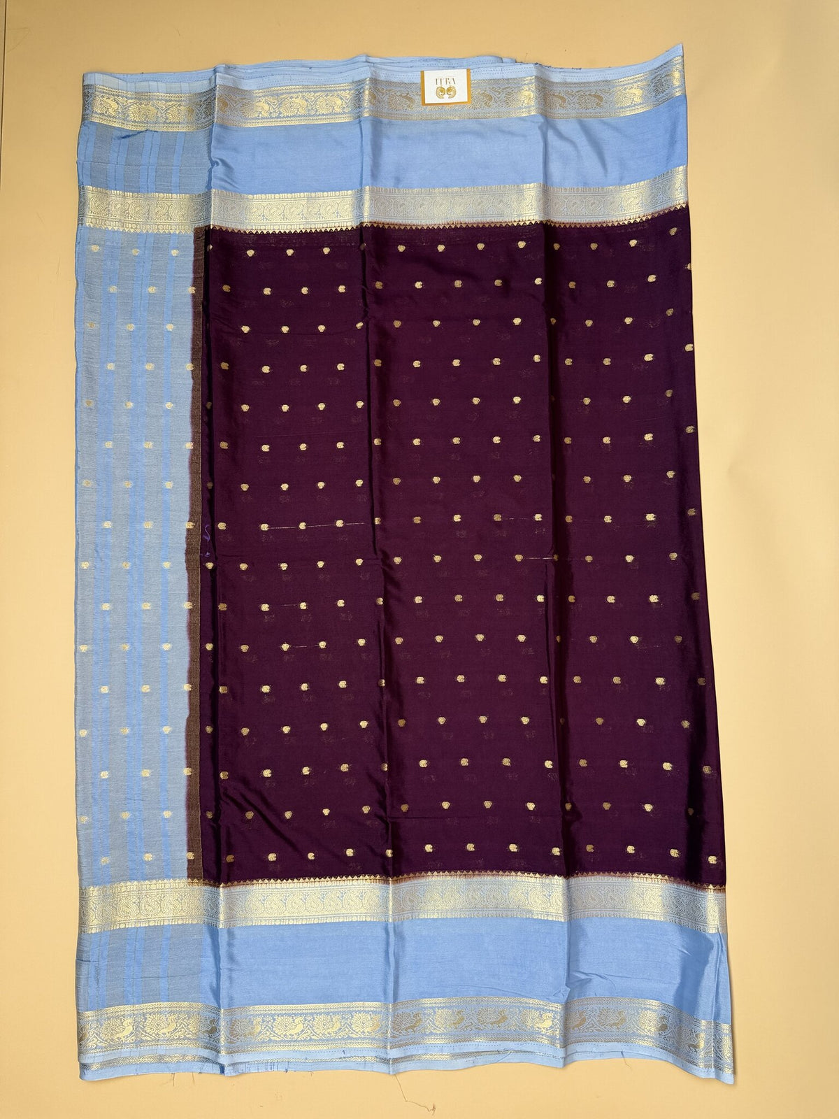 Purple & Grey Semi Crepe Silk Saree